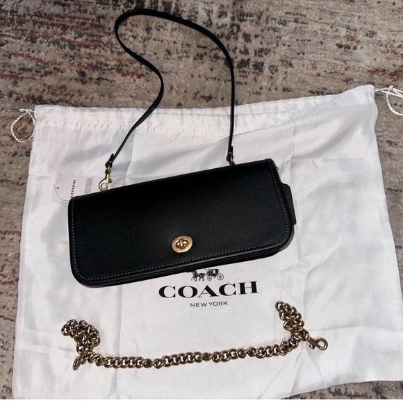 Coach Black Leather Crossbody Wallet with Gold Hardware - Picture 5 of 5